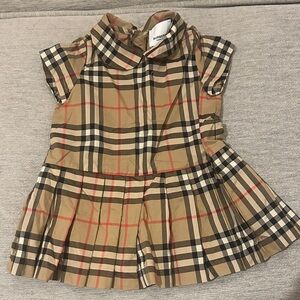 Burberry Girls Tan Black White Red Nova Check Dress